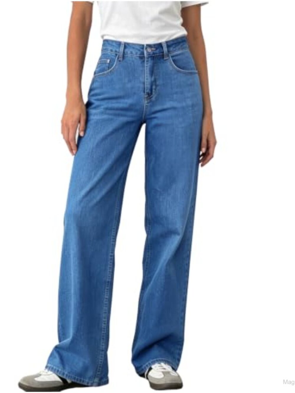 Womens High Waisted Straight Wide Leg Stretch Jeans Classic 5 Pocket